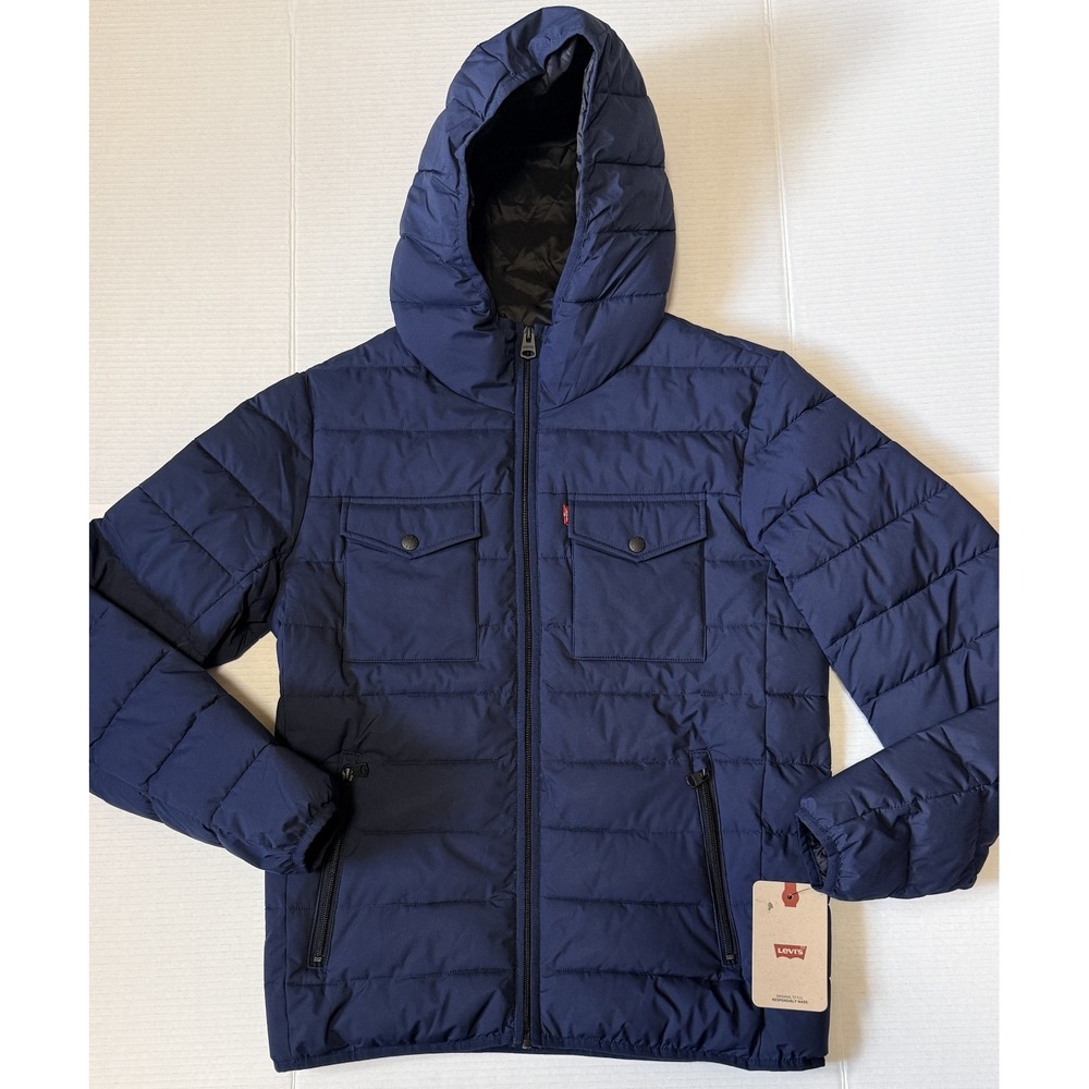 LEVI'S - Men's Blue Quilted Stretch Hoodie Jacket - Small - NWT NEW - $200